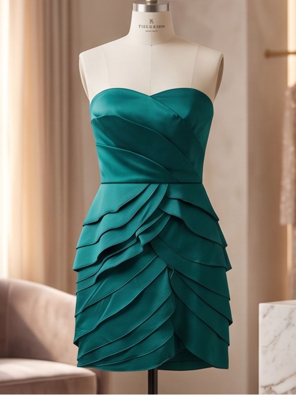 Strapless Layered Teal Cocktail mini Dress size 3